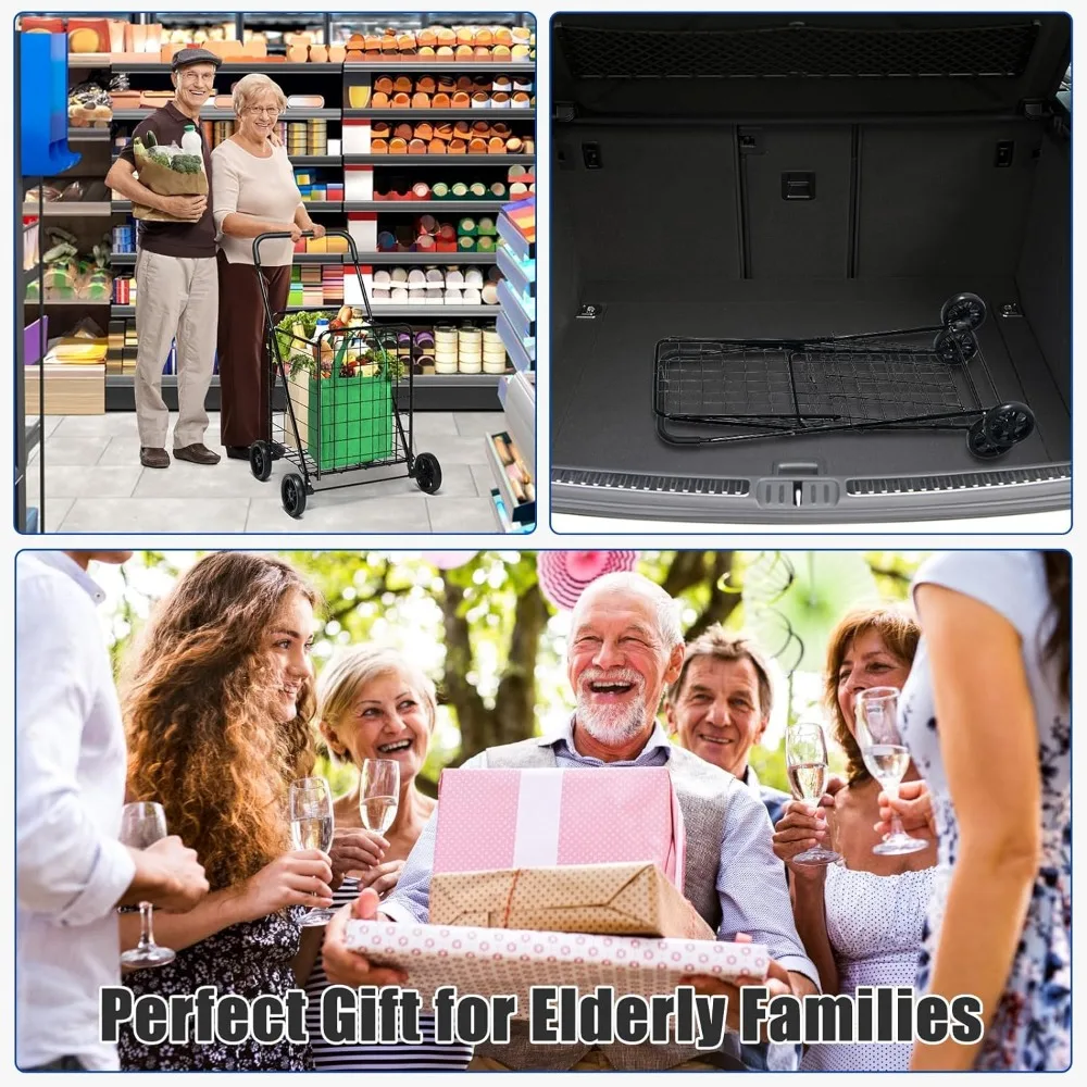 عربة بقالة IRONMAX قابلة للطي شديدة التحمل بعجلات كبيرة لسهولة الإعداد ونقل خفيف الوزن