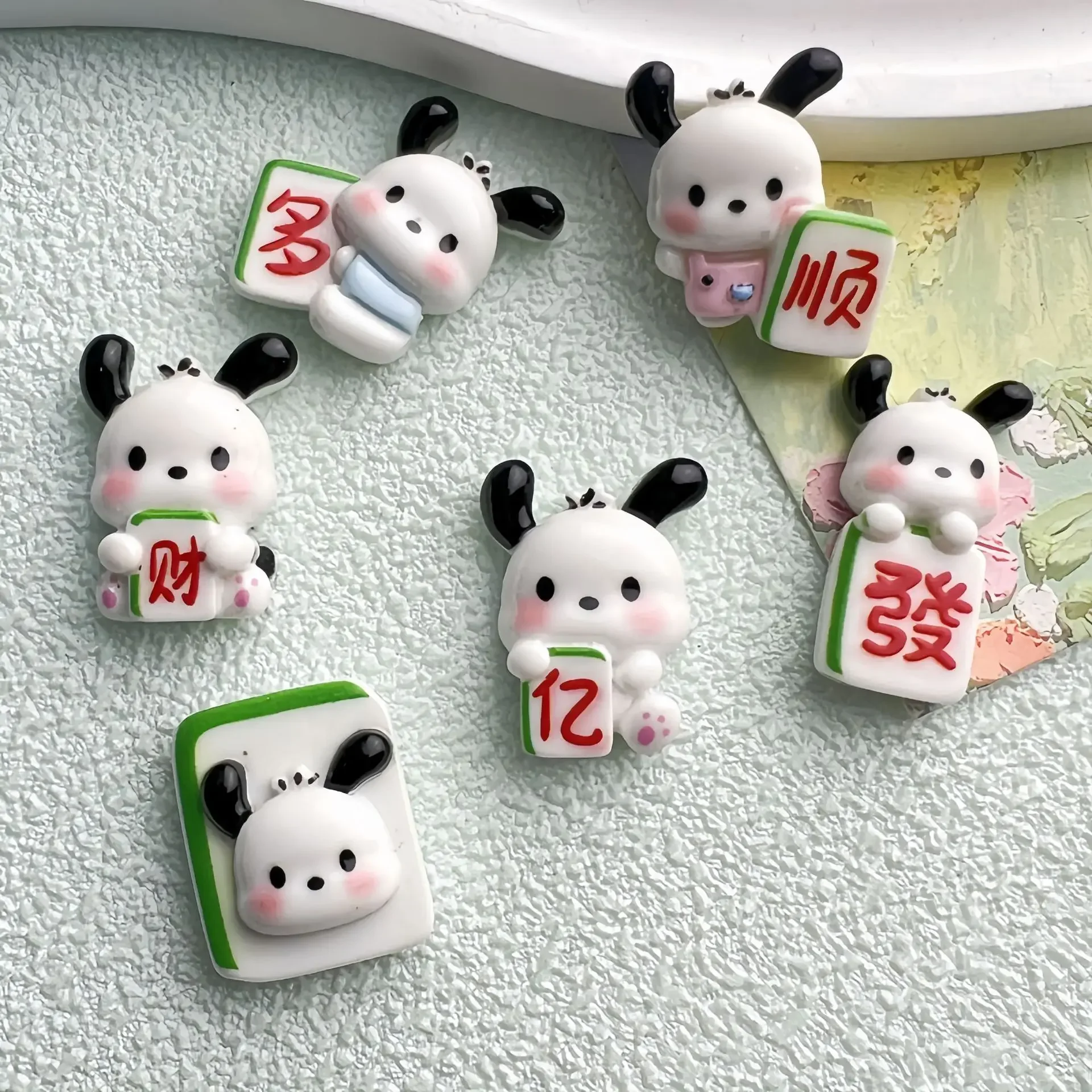 5pcs Glossy cartoon cute mahjong puppy DIY resin flatback cabochons diy crafts materials jewelry making charms