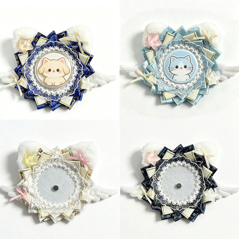 1pc Cute Cat Ear Angel Wing Badge Holder Bow Brooch Display Tray Ribbon Ita Bag Decoration For Anime Pin Badge Accessory