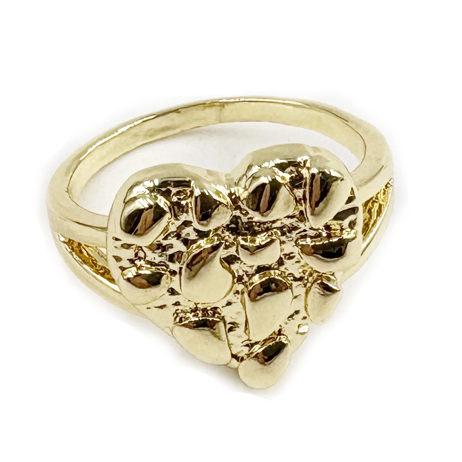 

14mm Heart Shape Finger Ring for Women Hip Hop Style 14K Gold Plated Nugget Jewelry Gift for Girlfriend Valentine's Day