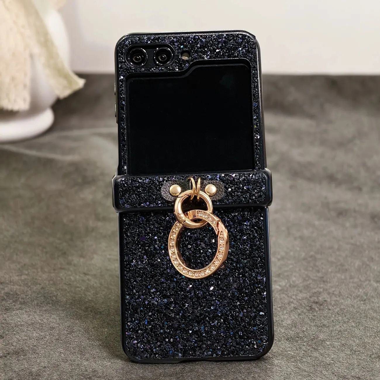 حافظة فاخرة لامعة من حجر الراين الماسي اللامع بإبزيم على شكل حلقة لهاتف سامسونج جالاكسي Z Flip 7 6 5 4 3 غطاء خلفي واقٍ من 3 قطع #5