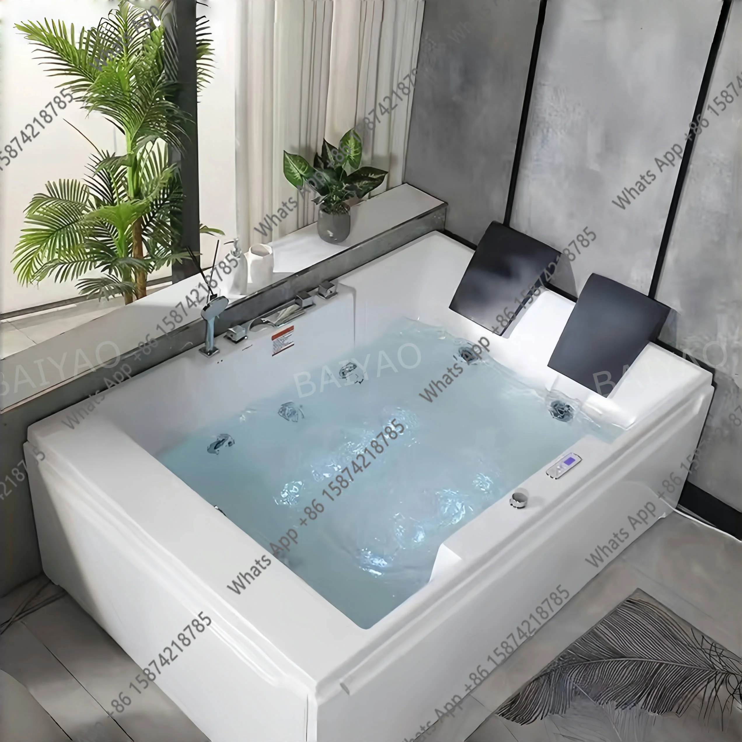 O 2 Person Indoor Jacuzzi Bathtub Whirlpool Massage Spa Tub With Air & Water Jets For Romantic Couple Jakuzzi