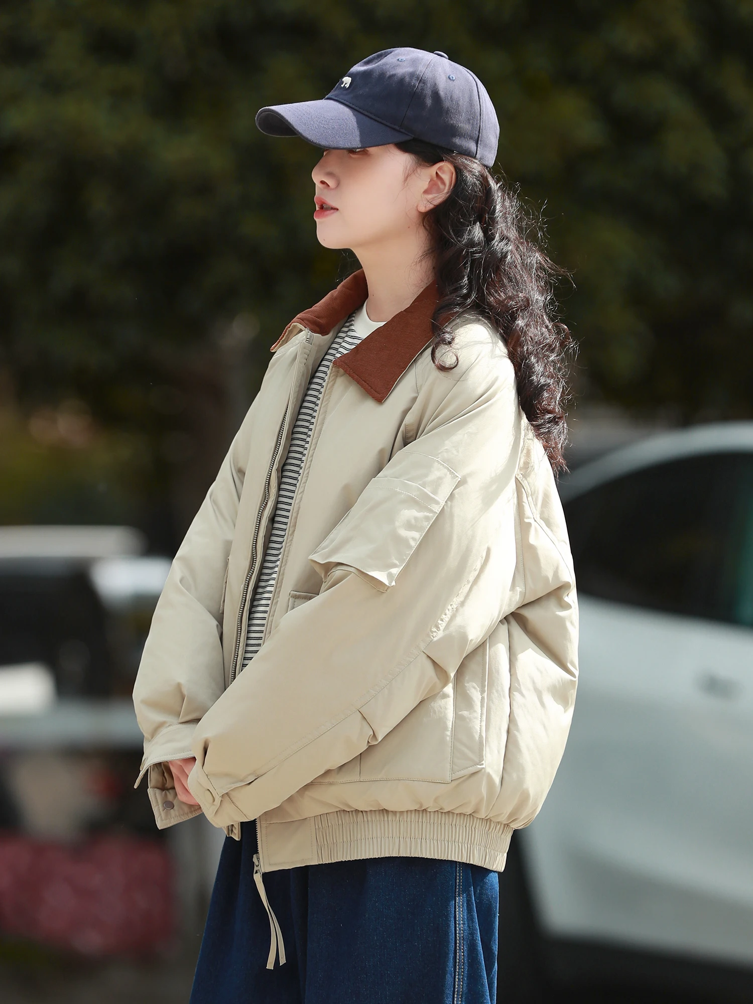 

Thiened Winter Outdoor White Du down Jaet Stand Collar Multi ket Workwear for Women Couples Trendy Brand Warmth