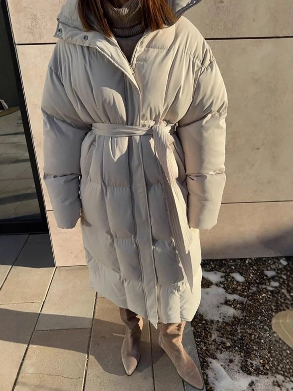 Down cotton jacket women 2026 casual waist-cinching slim long bread thick warm cotton-padded jacket women's cotton coat clothing