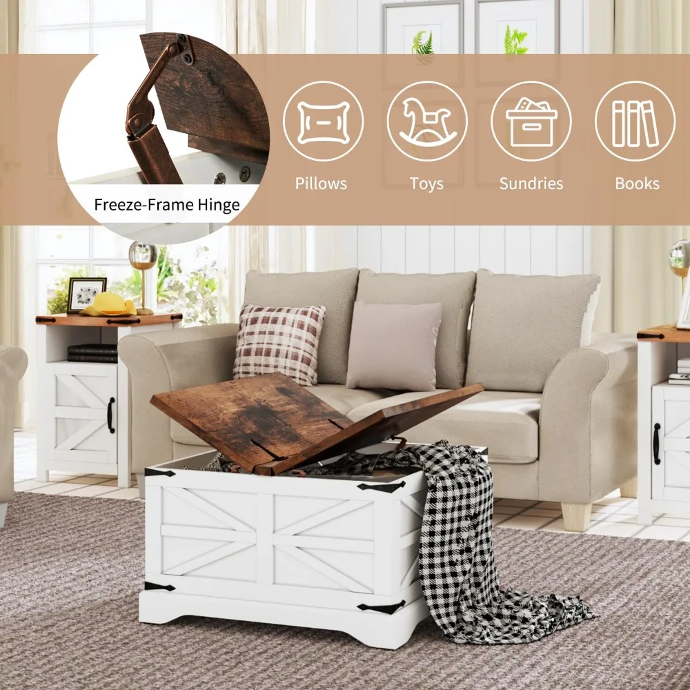 3-Piece Farmhouse Table Set Includes 31” Coffee Table and Side Tables with Storage Space, Retro Tables, Customized
