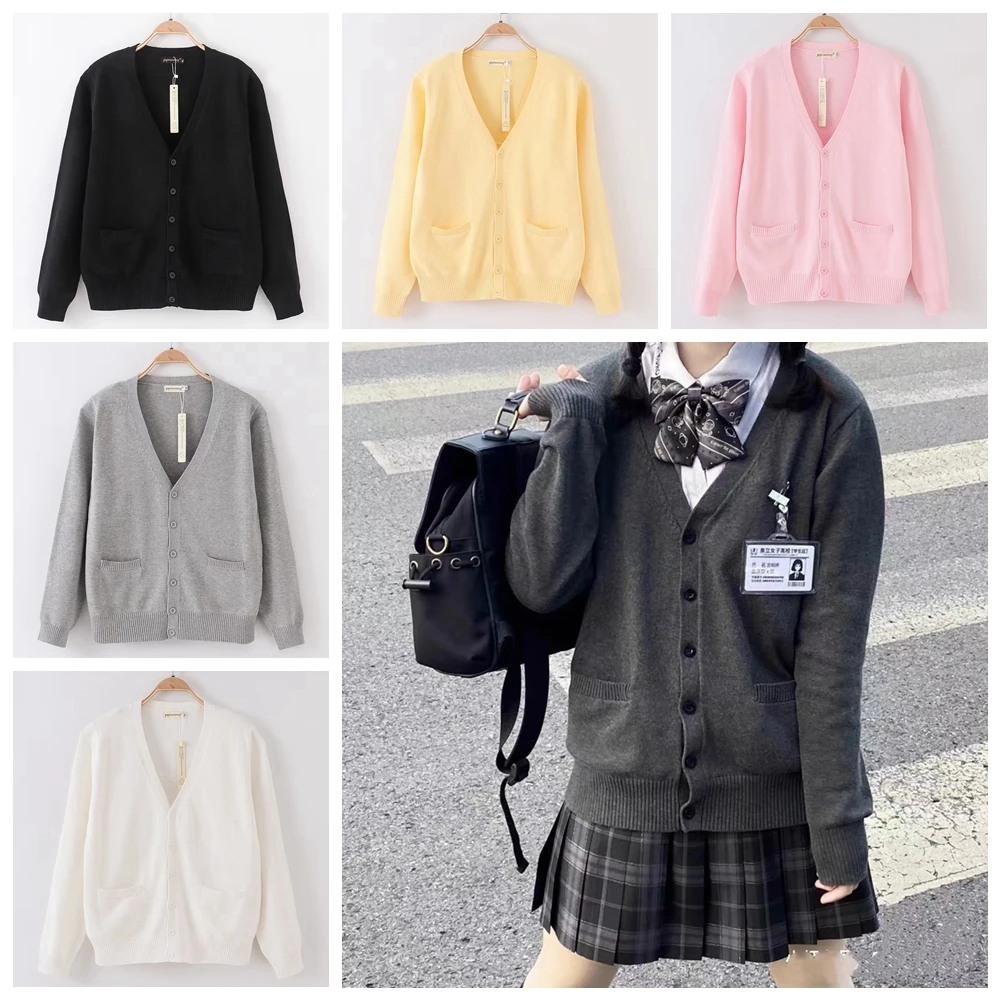 كارديجان محبوك بياقة على شكل V بأسلوب جامعي، سترة أساسية سميكة بأكمام طويلة للخريف والشتاء للطلاب كزي مدرسي