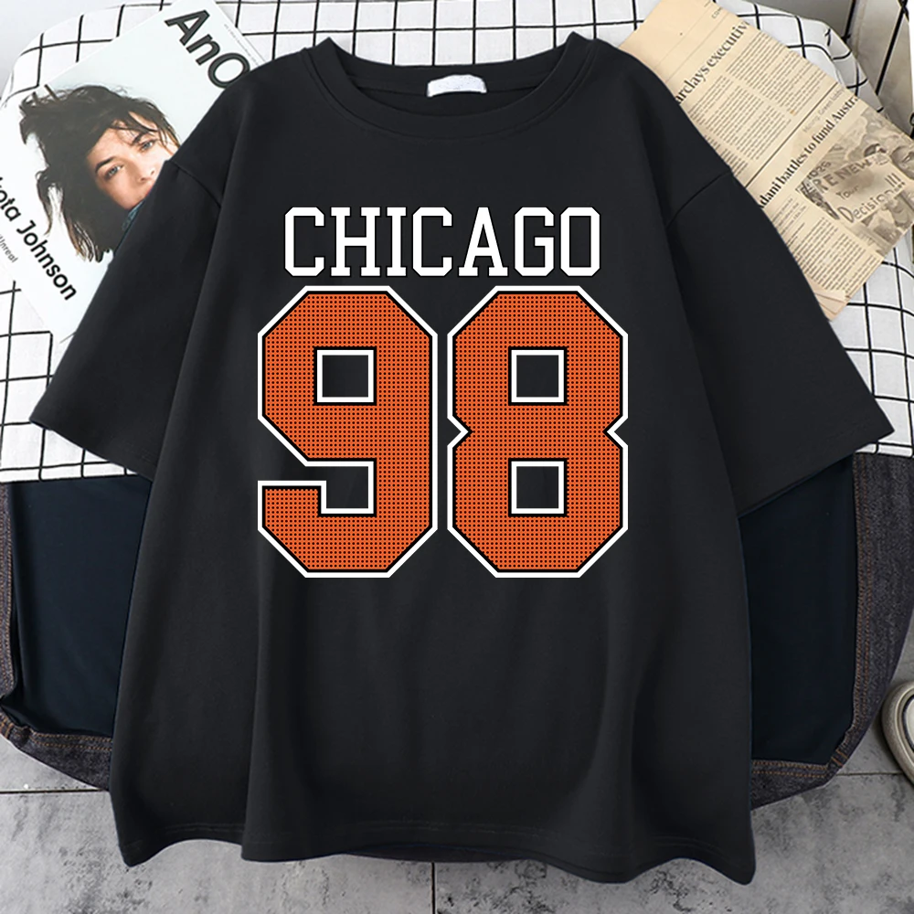 Chicago 98 Prints Cotton Tshirt Short Sleeve Street Tshirt Breathable Trend Looseclothes Short Sleeve Creativity Man T-Shirts