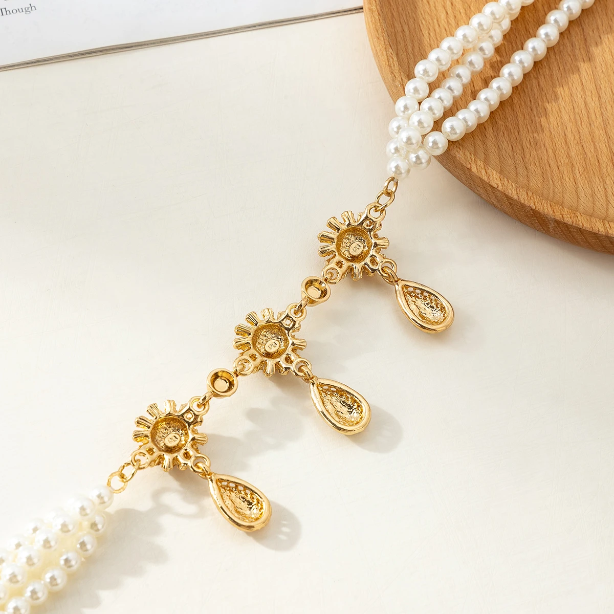 أنيقة الزفاف تقليد اللؤلؤ مجموعة قلادة أقراط اليدوية مطرز معدن مطلية بالذهب قلادة المغربي مجوهرات الزفاف الشعبية #3