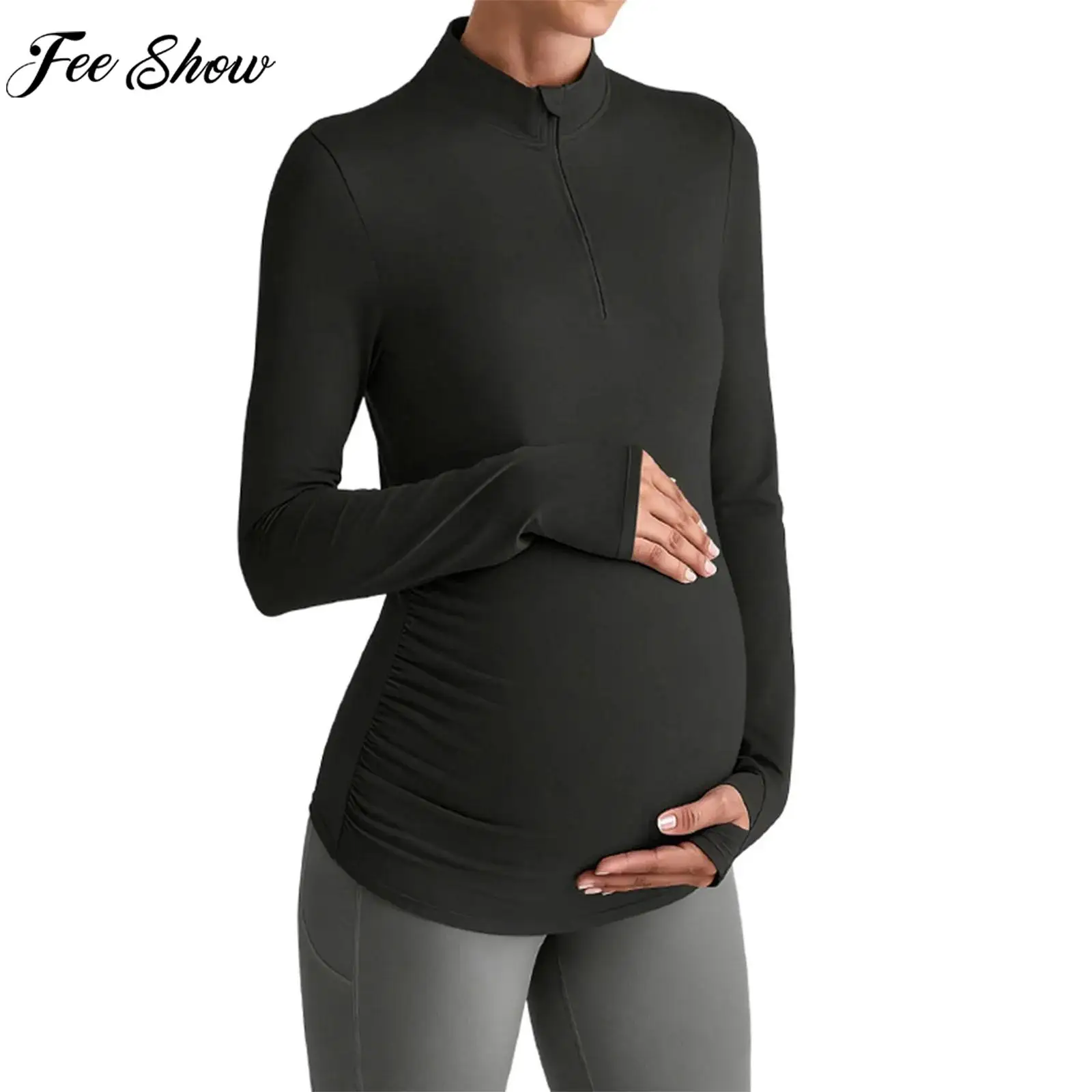 

Быстросохнущая спортивная футболка для беременных UPF 50+, топы, пуловеры на молнии с длинными рукавами, футболки для рашгарды, йоги, спорта, фитнеса