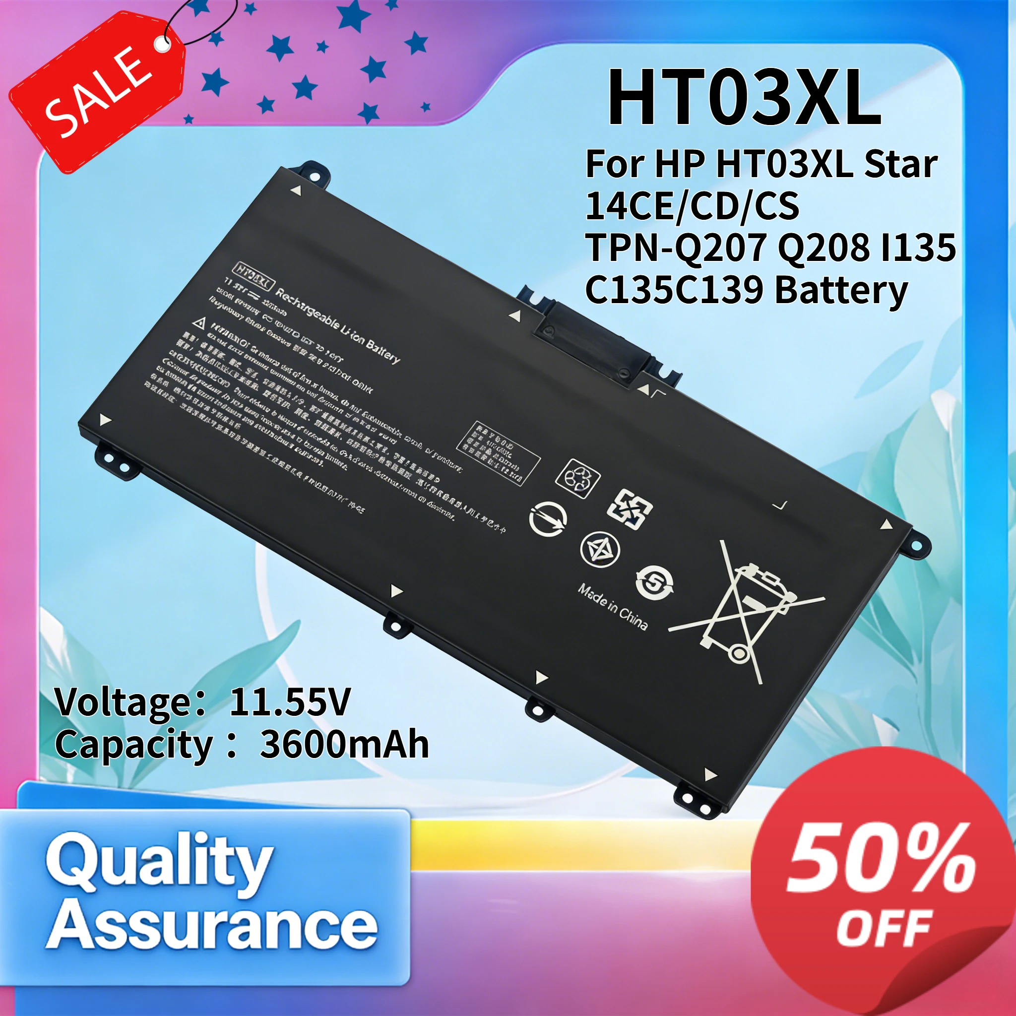 HT03XL 3600mAh 11.55V High Quality Laptop Battery Compatible with HP Star 14CE 14CD 14CS TPN-Q207 TPN-Q208 I135 C135 C139