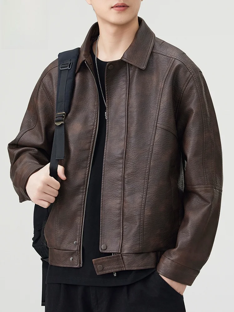 

Rn American Street Sle Men's Leather Jaet Flight Coat Trendy Brand Spring Autumn New Sle PU Leather Windproof Coat