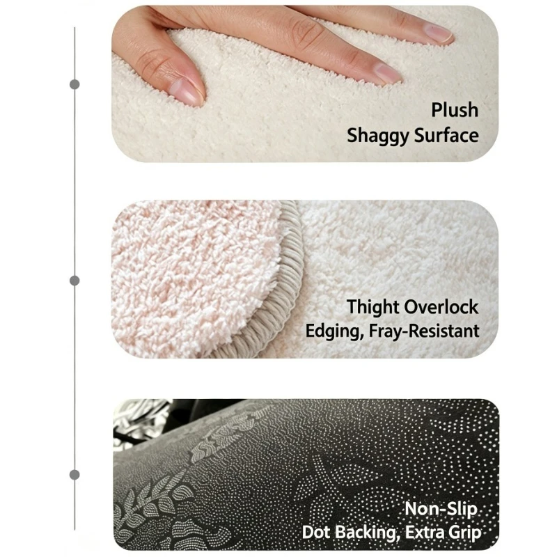 Irregular Wave Border Rug Soft Plush Long Floor Mat with Non‑Slip Dot Backing for Hallway Bedroom Kitchen Entryway Area Rug