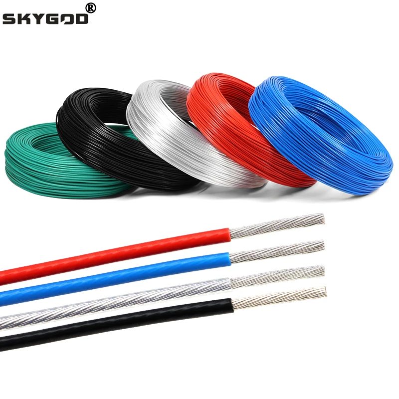 1/5m Silver Plated PTFE Wire  AWG 10/11/13/14/15/18/20/22/24/26/28/30 DIY High Purity OFC Copper Cable For 3D Printer