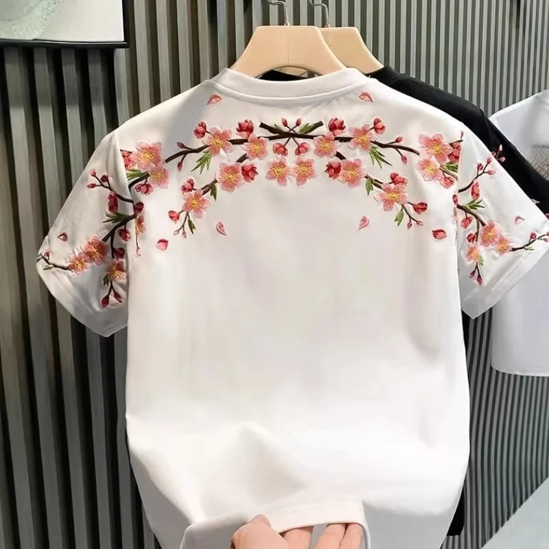 2026 Summer Men O-neck Short Sleeve T-shirt Korean Floral Embroidery Jacquard Street Style Youth Party Casual Tops
