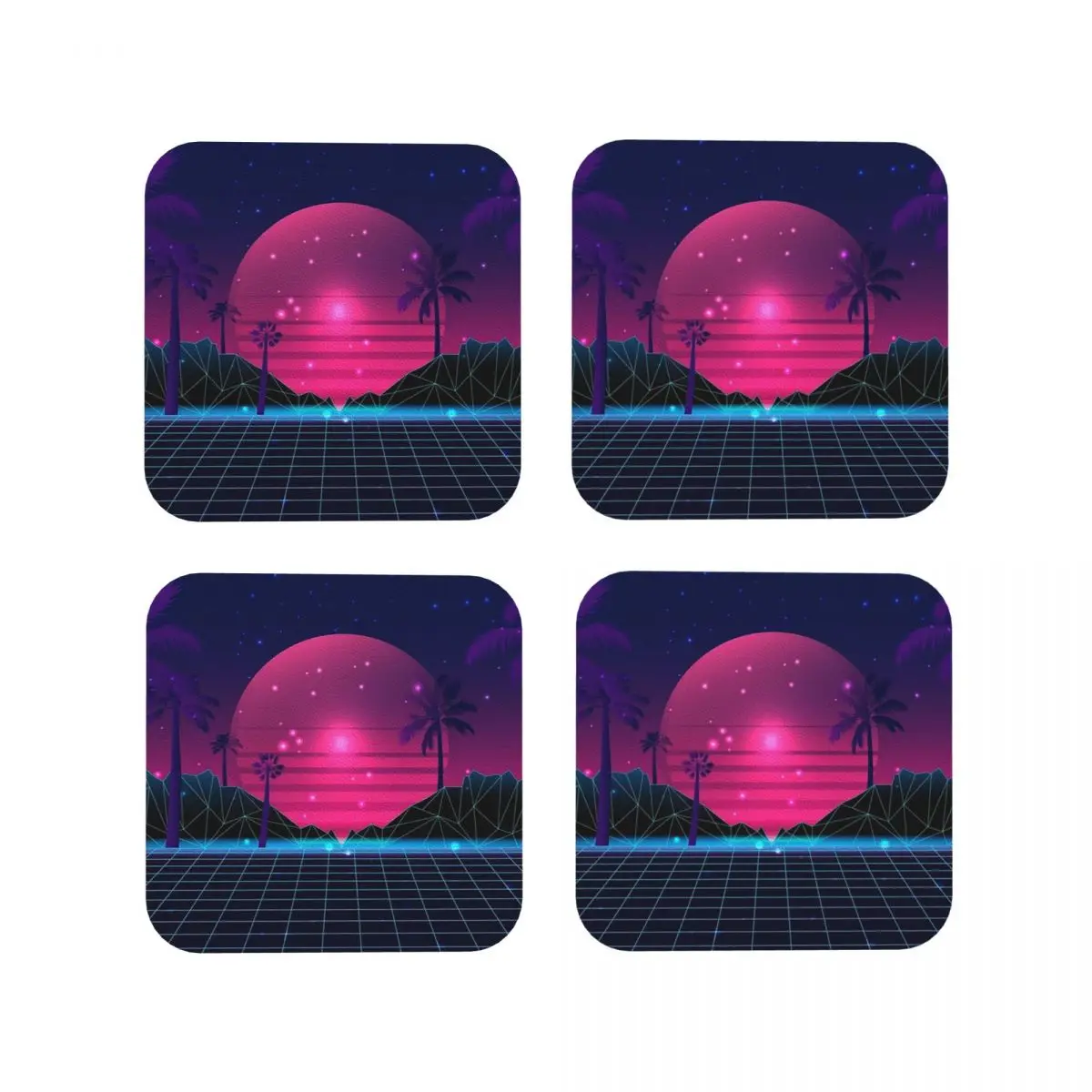 80's Flashback Synthwav Coasters Kitchen Placemats Non-slip Insulation Cup Coffee Mats For Decor Home Tableware Pads Set of 4