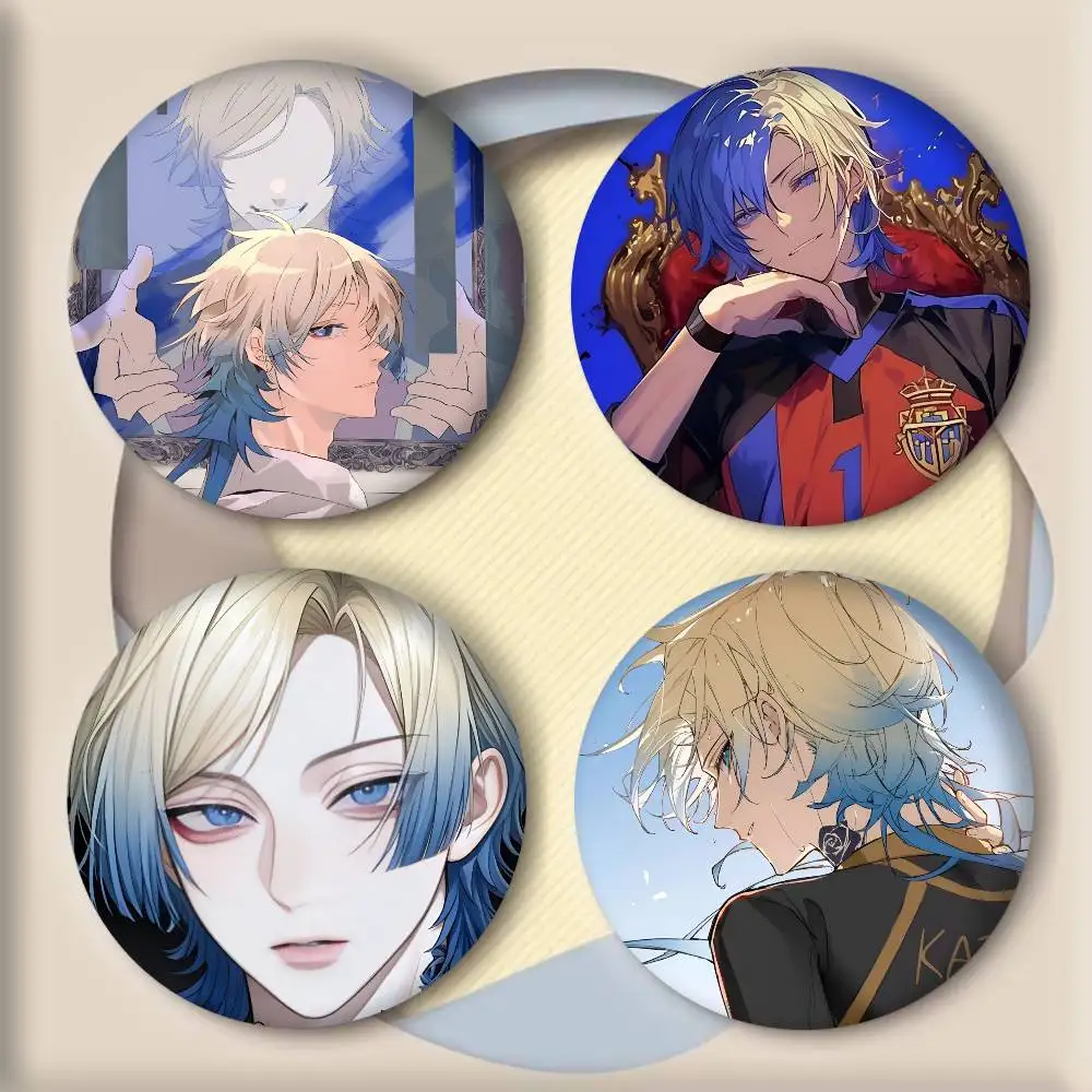 Classic Anime B-Blue Lock Michael Kaiser Manga Badges Round Laser Badge Cartoon Brooch Clothes Backpack Accessories Lapel view 2