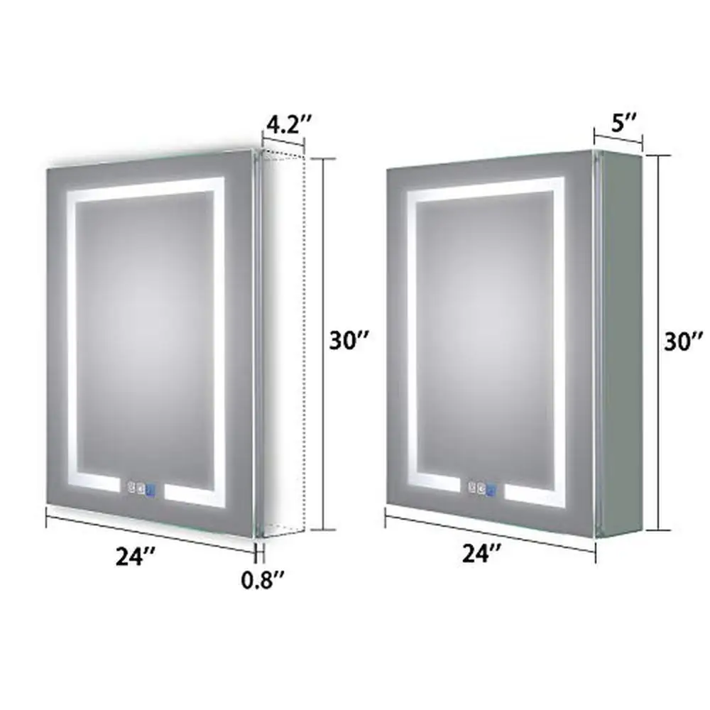 Bathroom LED Mirror Medicine Cabinet 24 x 30 Inch IP44 Aluminum Frame Defog Stepless Adjustable Brightness Waterproof Surface