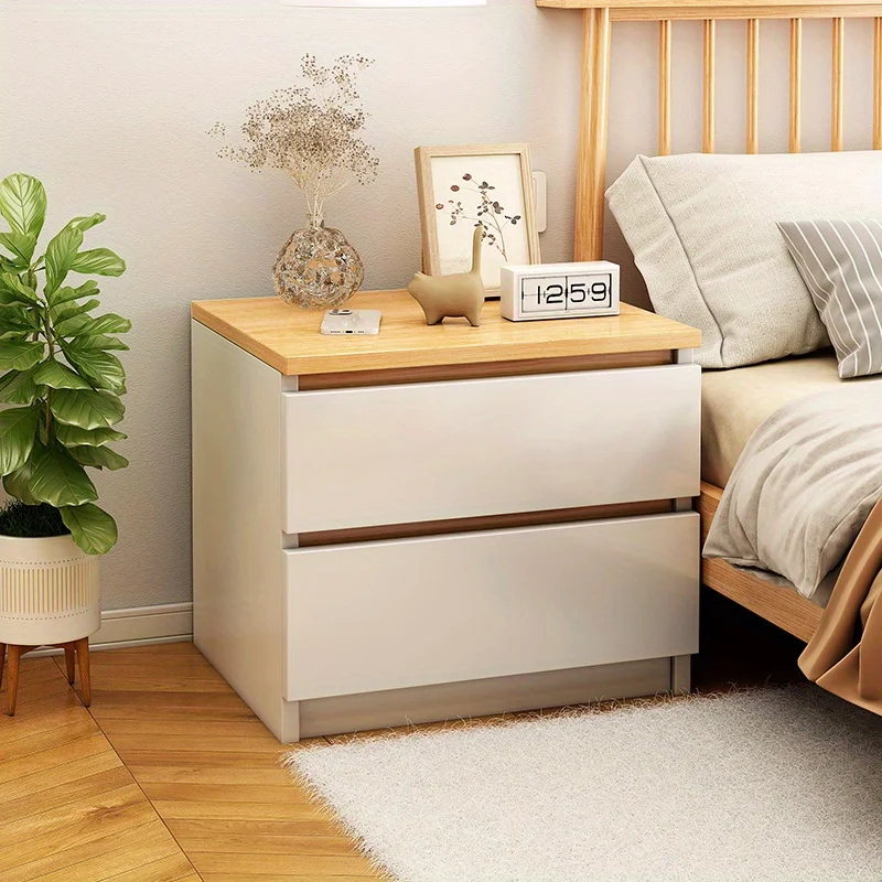 Modern Minimalist Wooden Bedside Table with Dual Drawers - Rustic Oak & White, 12.6