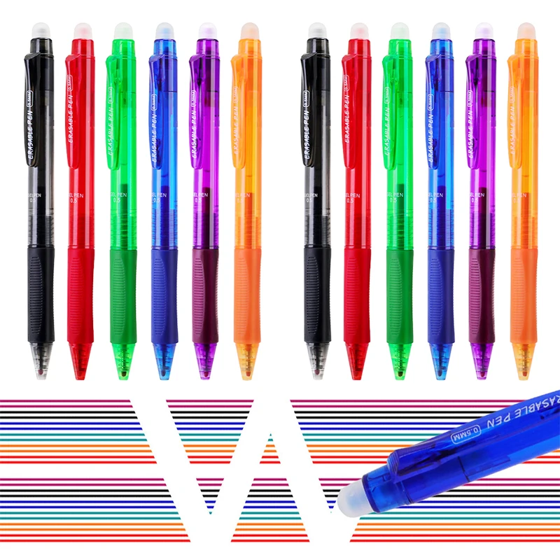 

12pcs/set 0.5mm 6 Color Large Capacity Erasable Gel Pens, Washable Handle Replacement Refills Writing Stationery Supplies