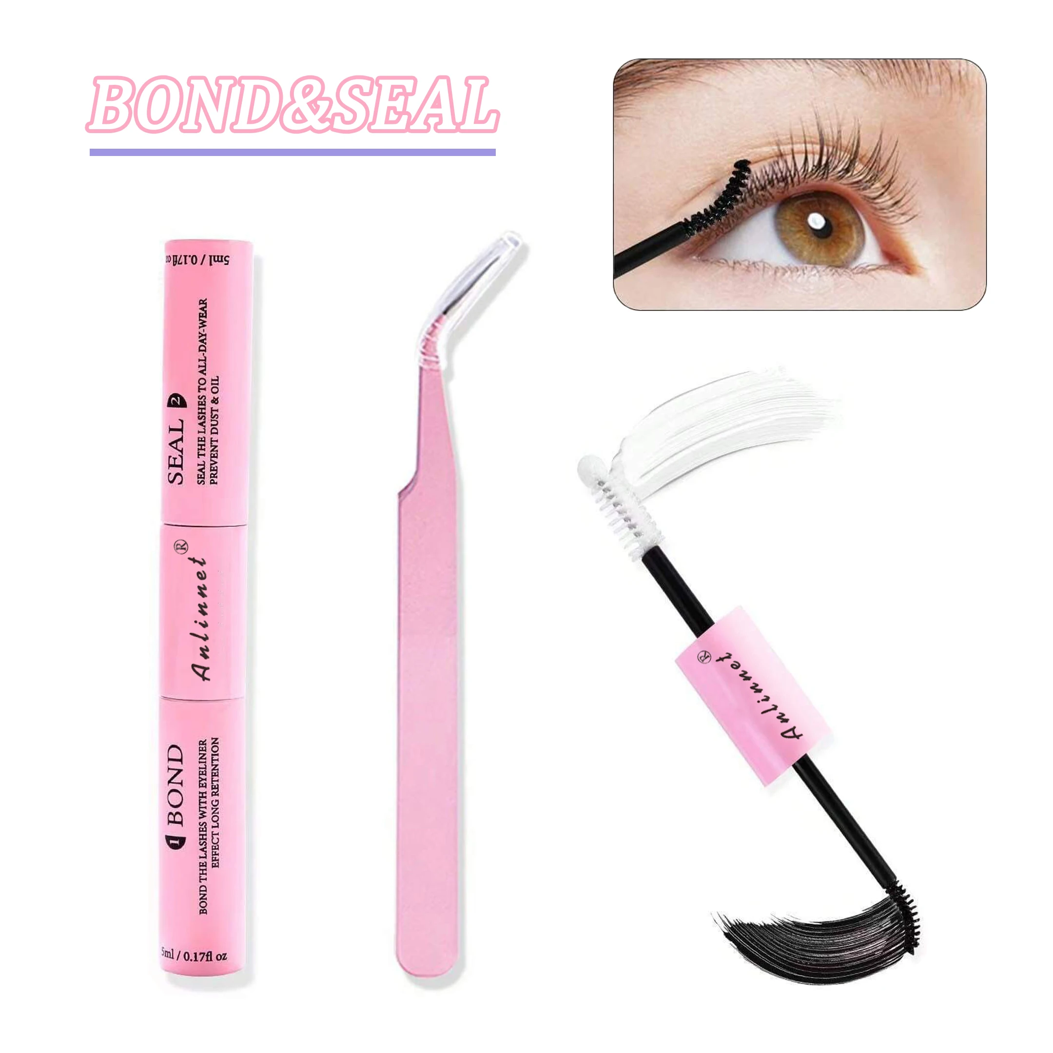Wimpernbündel-Set, DIY-Wimpern, 8–15 mm, verlängertes Make-up, persönlicher Wimpernkleber + Verschlussschicht-Kleber + Wimpernpinzette