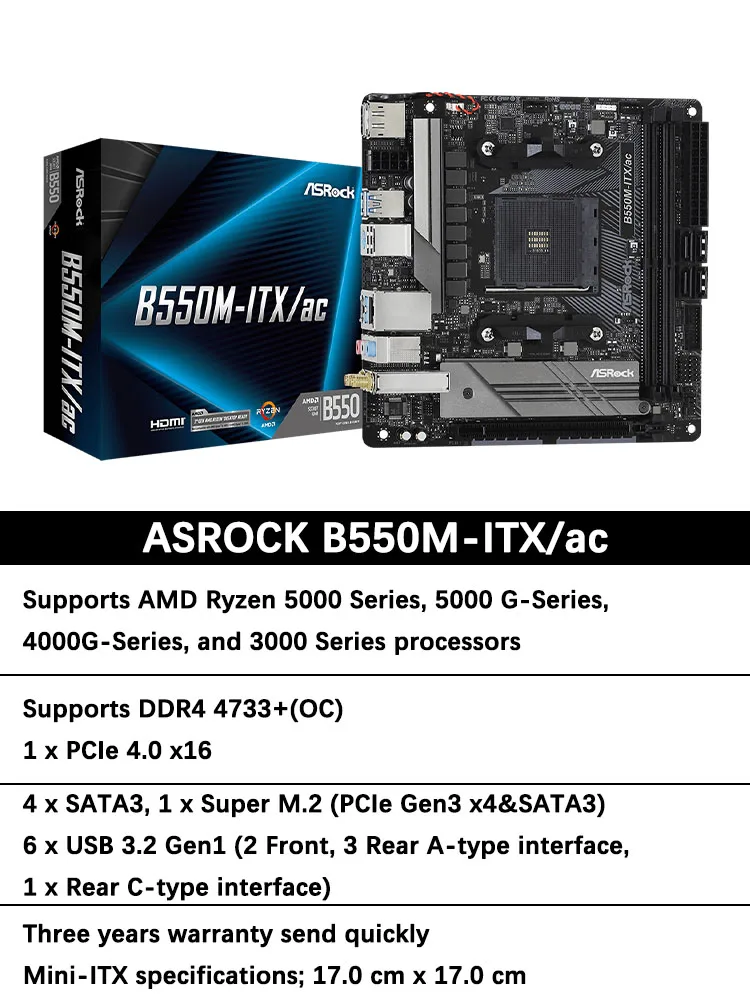 ASROCK B550M-ITX/ac New Mini-ITX AMD B550 DDR4 4733+ (OC)MHz USB3.2 New Max-64G  Double Channel Socket AM4 Motherboard