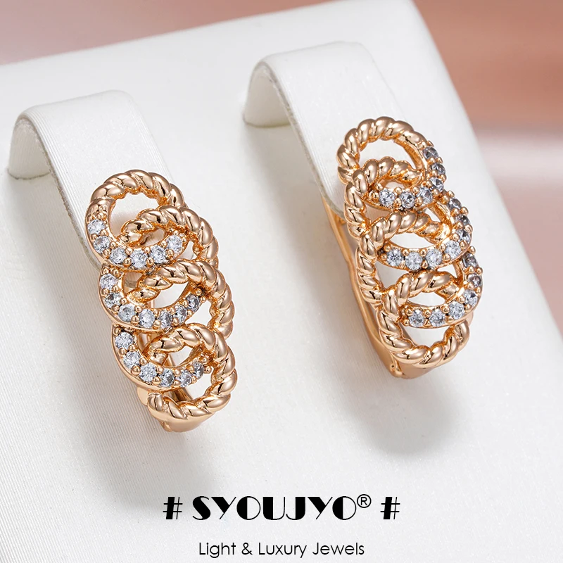 SYOUJYO Natural Zircon Luxury Earrings For Women 585 Rose Gold Color Party Fine Jewelry Trendy