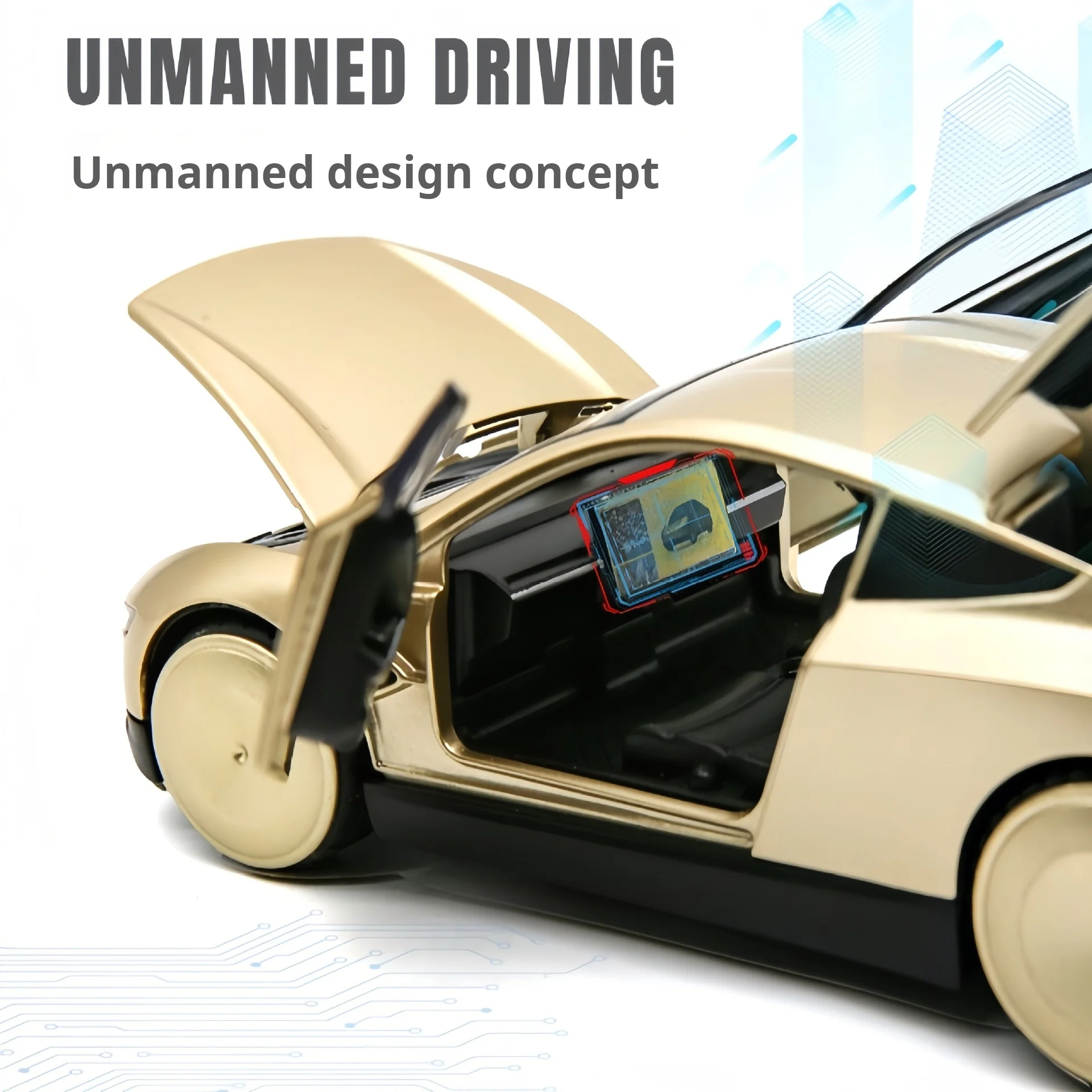 รถโมเดลโลหะผสมแบบไดแคสต์ 1:32 รถแท็กซี่ไร้คนขับ รุ่น Tesla Miniauto พร้อมเสียงและไฟ มีระบบดึงหลัง เหมาะสำหรับเป็นของขวัญวันเกิด