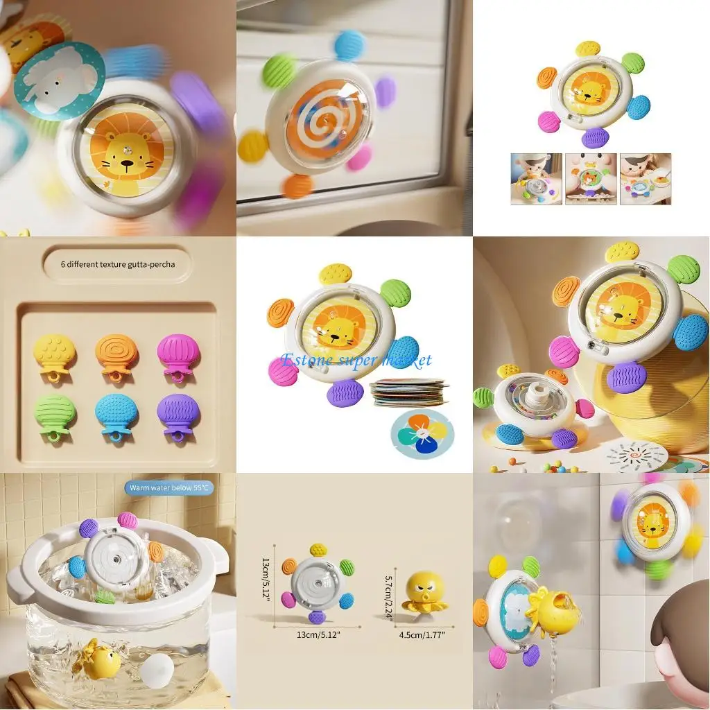 

090B Ручной прорезыватель-спиннер для осьминога для ванны и окна, забавная сенсорная игрушка для малышей, сенсорная стимуляция и