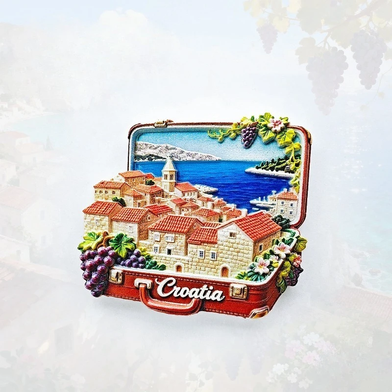 Croatia Suitcase Fridge Magnet - Nostalgic 3D Adriatic Souvenir Unique Balkan Travel Gift for Home Decor & Wanderlust