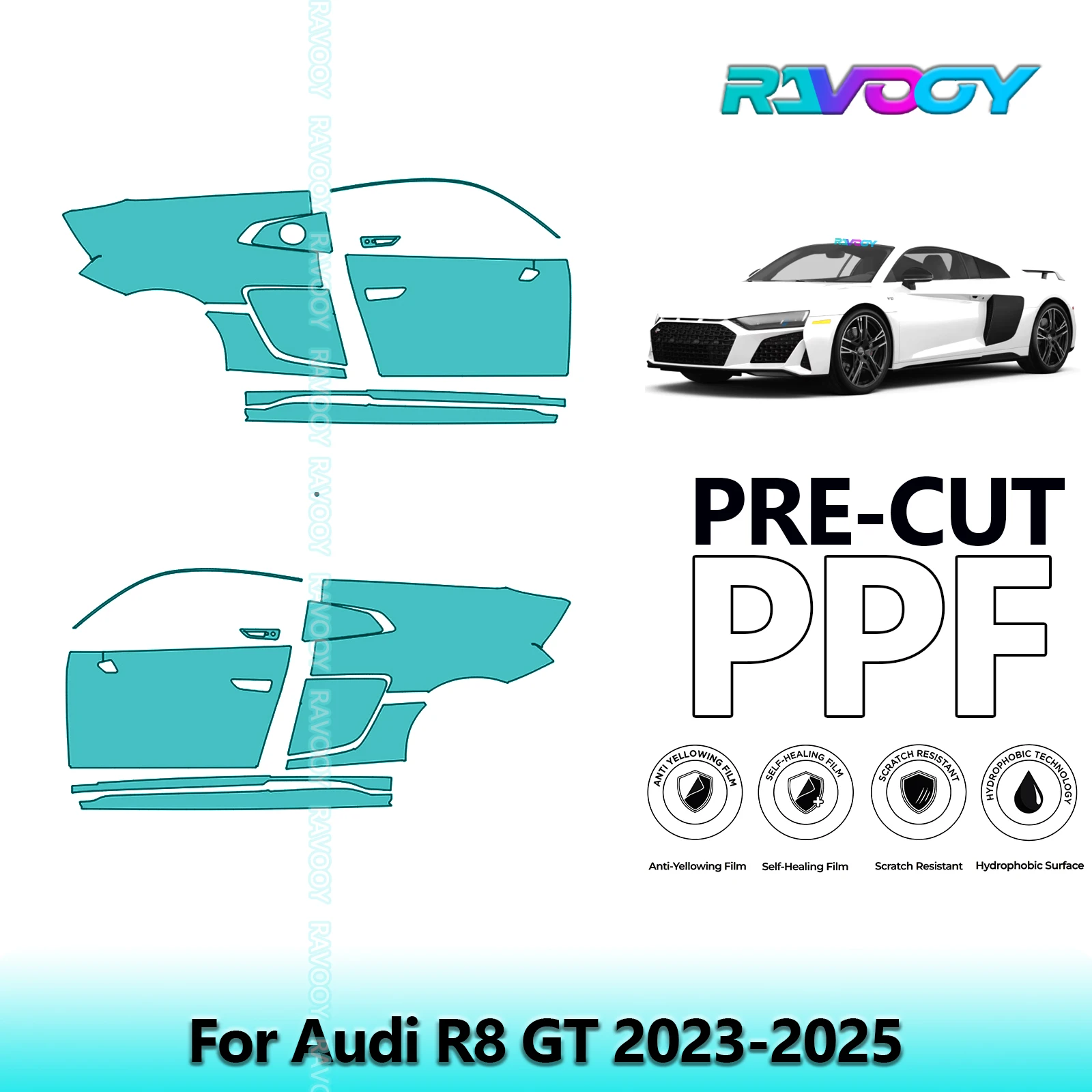 

For Audi R8 GT 2023-2025 8.5mil Clear Matte Pre-Cut PPF Door & A/B Pillar Kit TPU Paint Protection Film Set
