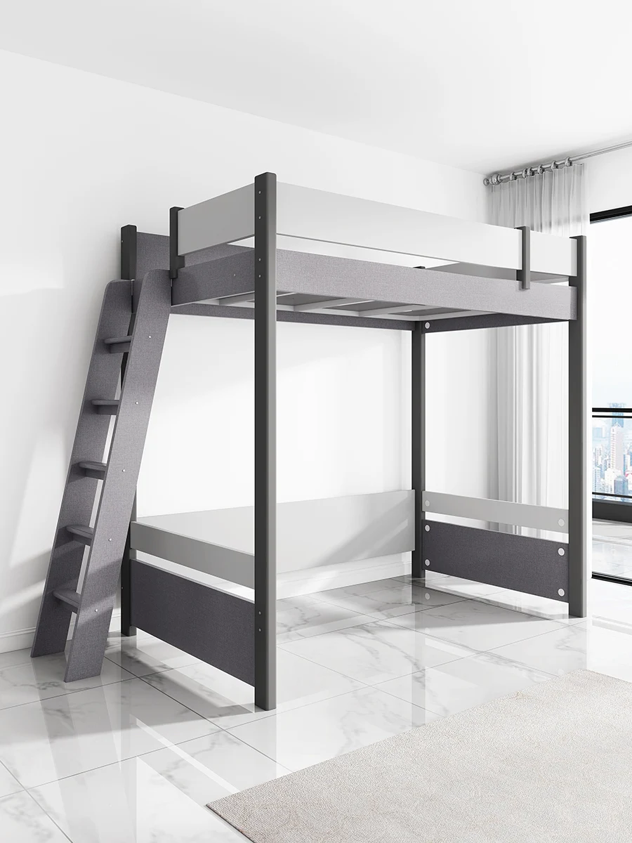 Double decker bed, upper and lower, high and low beds, supporting handrails, wardrobe style ladder cabinets, drawers, f