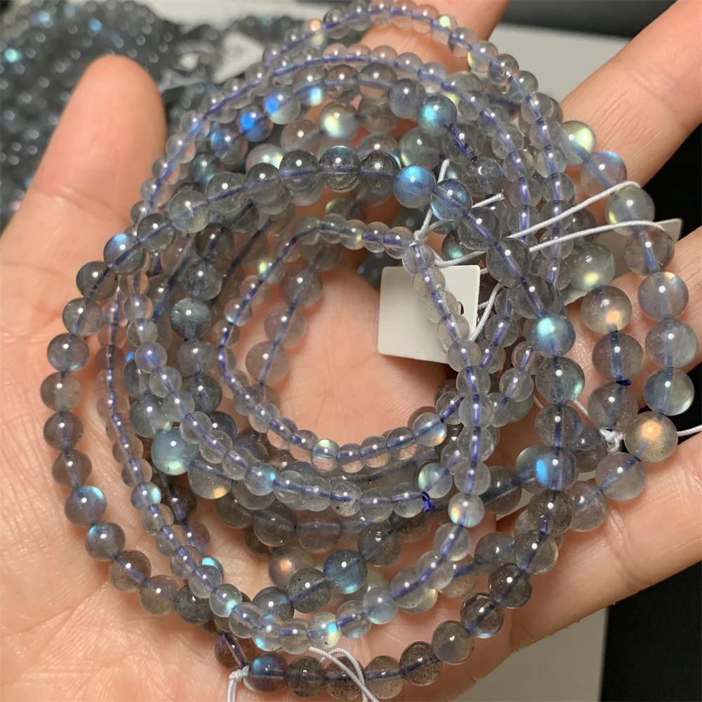 3-Loop Natural Clear Sesame Blue Light Labradorite Bracelets Women 4.2-6.6MM Grey Labradorite Heal Bead Dual-use 50CM Choker
