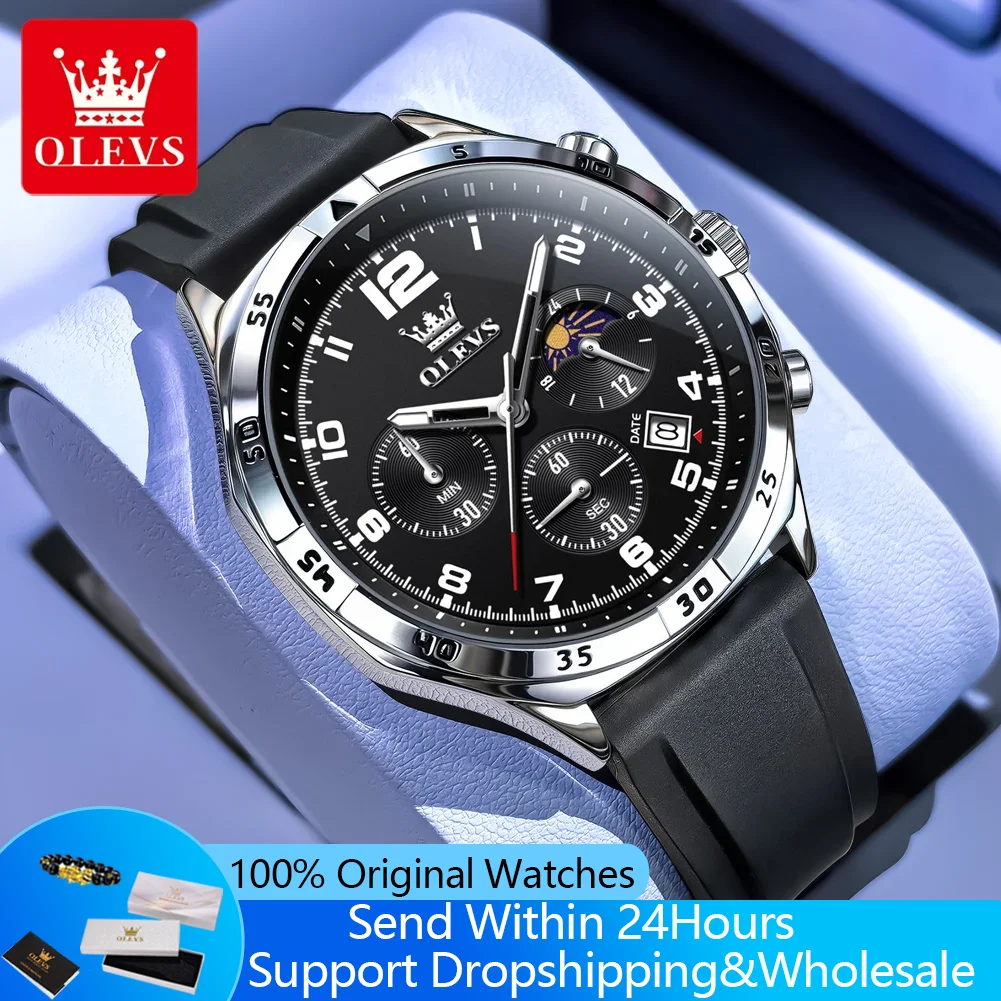 

Мужские часы OLEVS 2986, оригинальные, многофункциональные, кварцевые, с хронографом, водонепроницаемые, с 24-часовым отображением времени и фазами луны.