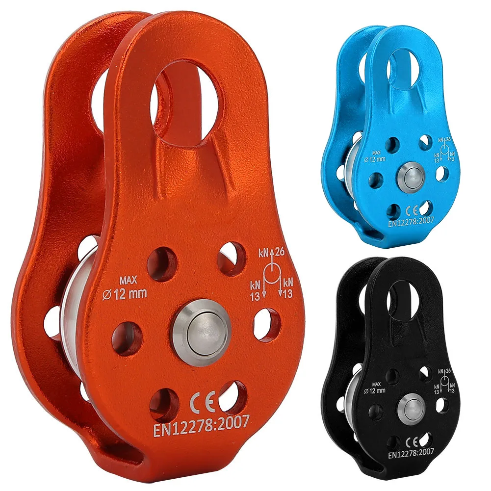 26KN Aluminium Alloy Heavy Duty Single Swivel Rope Pulley Block for 12mm Rope Climbing