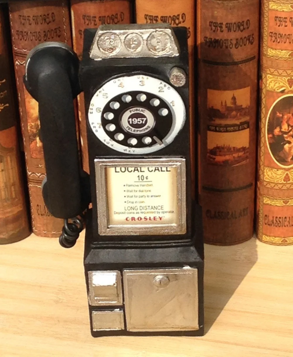 Vintage Rotate Classic Look Dial Pay Phone Model Retro Booth Home Decoration Ornament Phone Booth Call Telephone Figurine