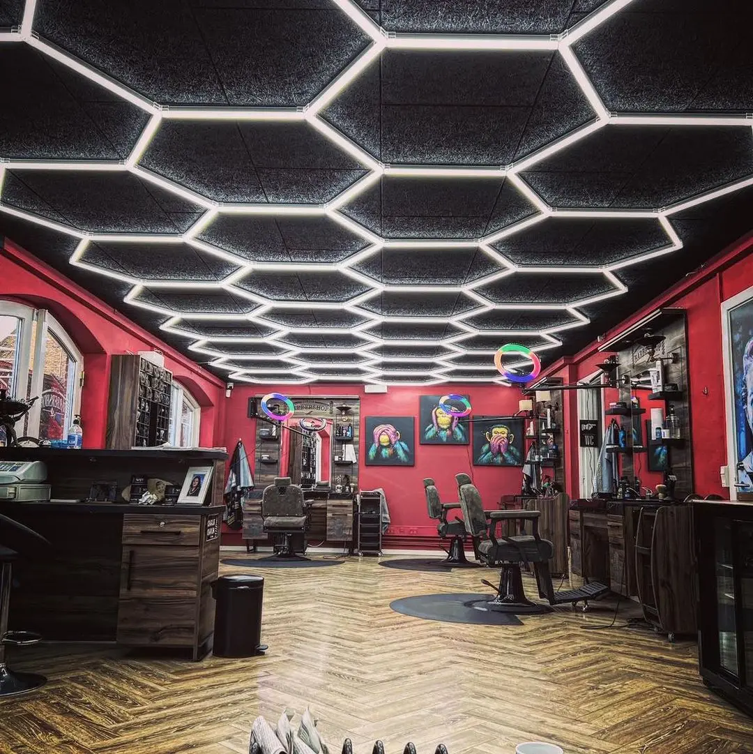 Iluminación de techo para barbería, iluminación LED hexagonal de 110V y 220V para garaje, lavado de coches