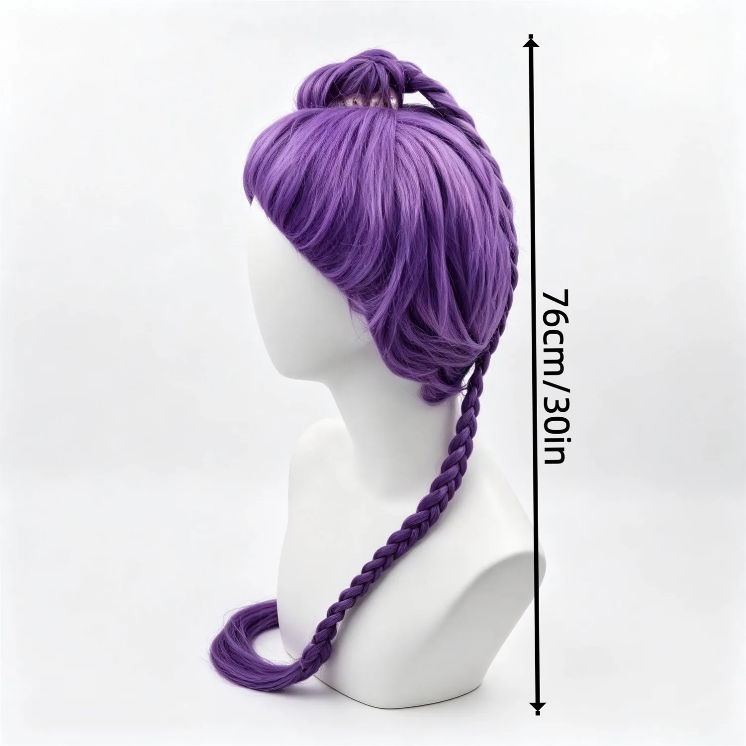 Cosplay Braided Wig Purple Long Straight With Bangs Heat Resistant Synthetic Wig 30 Inch