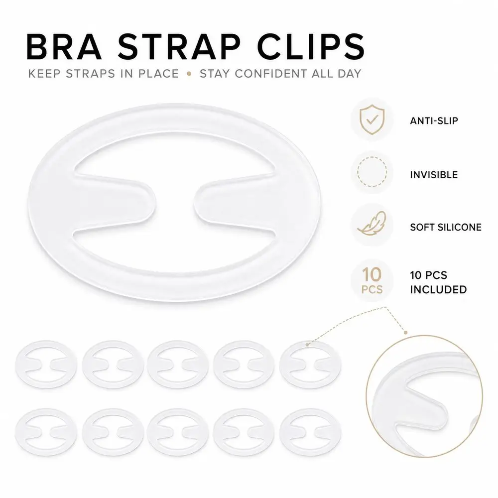10Pcs Silicone Bra Converter Clips Anti Slip Invisible Bra Strap Fasteners Elliptical Shape Bra Strap Clips