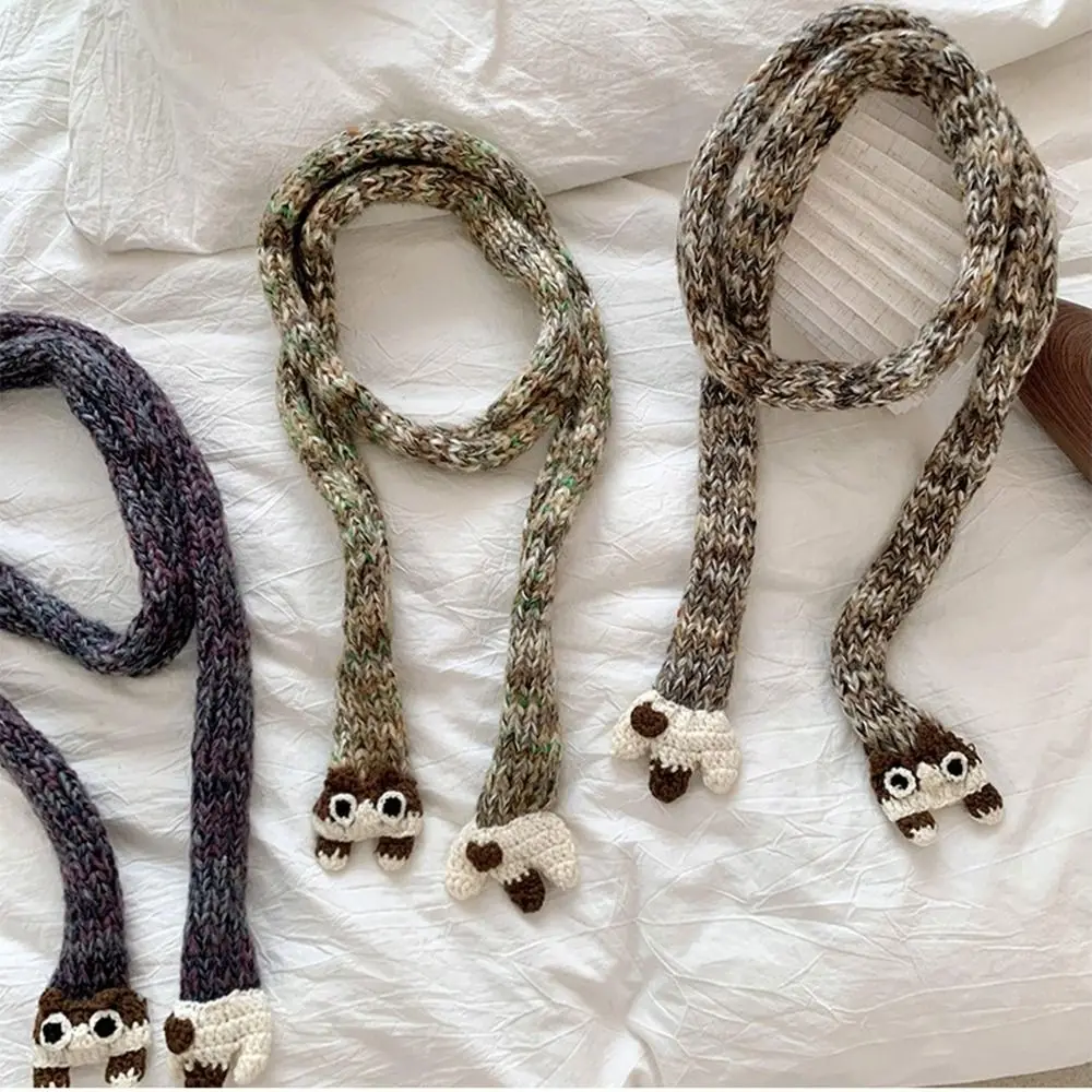 Syal Rajutan Y2K Gaya Harajuku Aksesori Pakaian Kolokasi Kartun Syal Panjang Sempit Aksesori Syal Gaya Korea