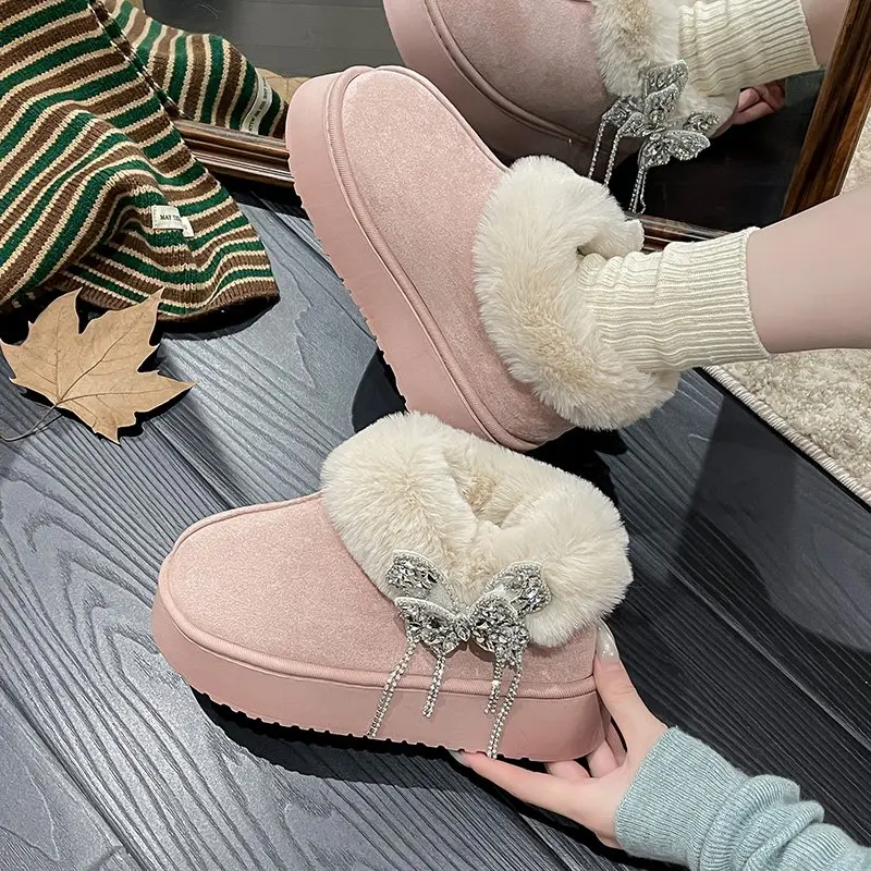 

Корейские милые точные зимние сапоги со стразами, женская осенне-зимняя уличная одежда, мягкая теплая одежда Thi Bot, Fce Li...