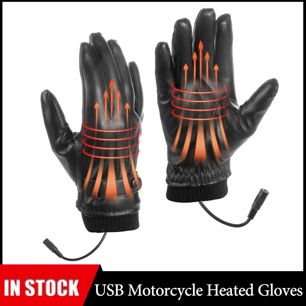 USB Heated Gloves PU Waterproof Touchscreen Winter Snowboard Gloves Water-resistant Outdoor Camping Skiing Motorcycle Gloves