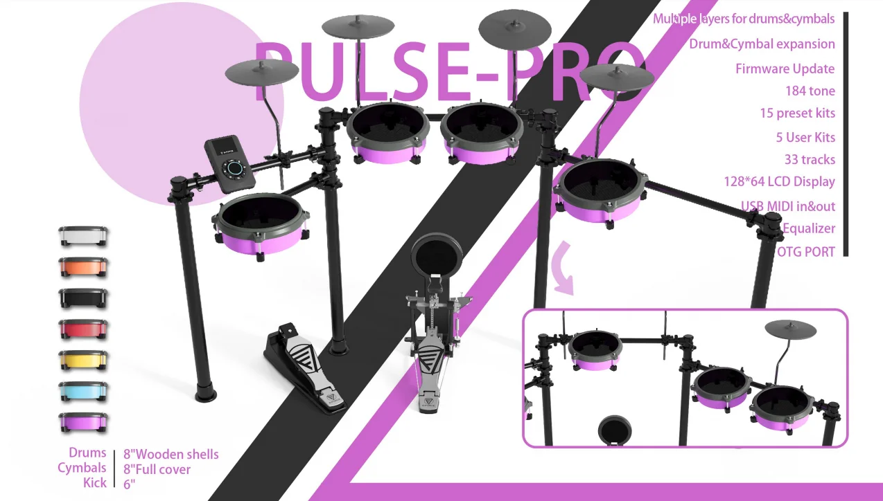 Hooqu 2025 새로운 패션 전문 전자 드럼 세트 초보자를 위한 휴대용 드럼 키트