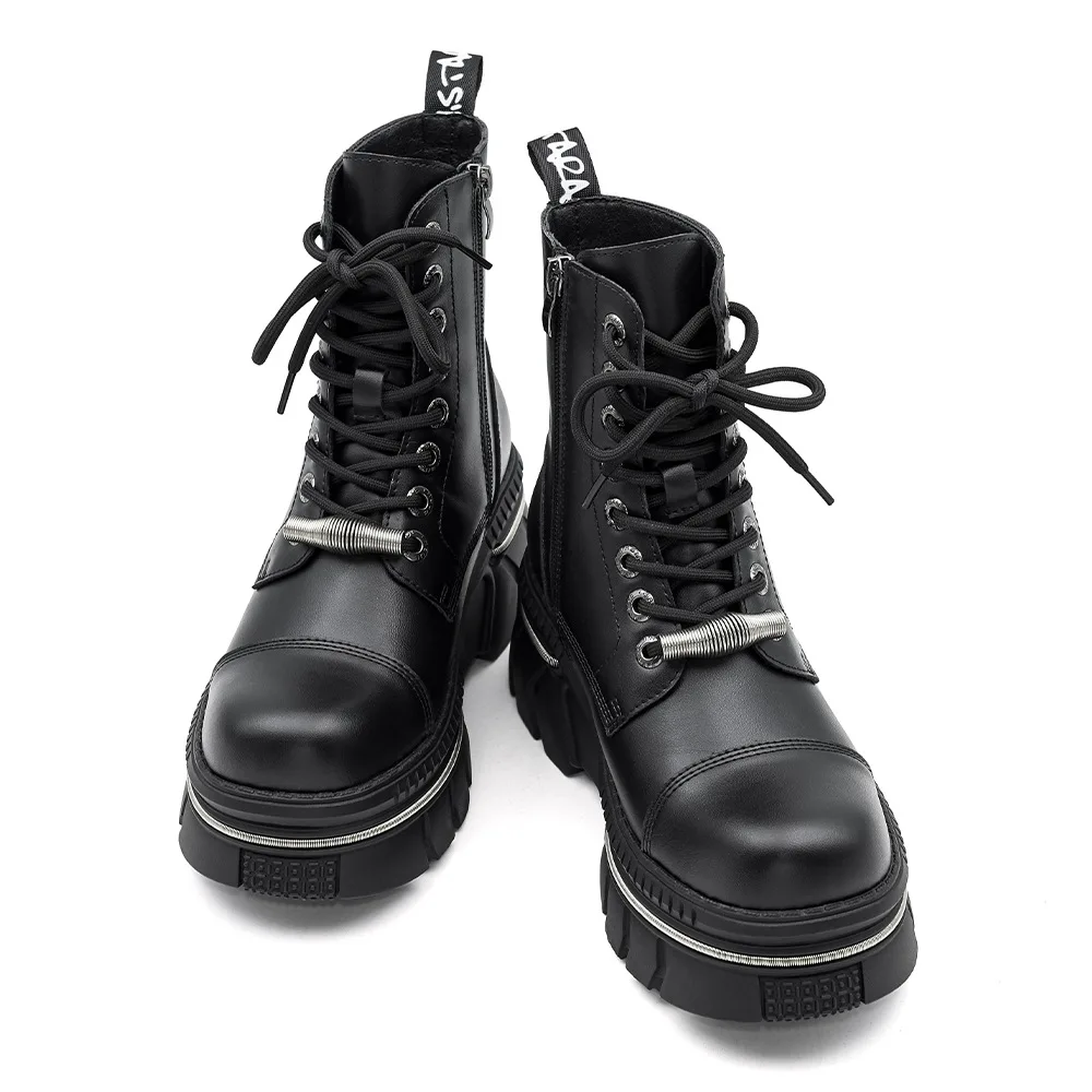 2026 New Ladies Gothic Dark Sponge Cake Thick-soled Mid-tube Women's Boots High Street Punk Metal Heightening Women's Boots