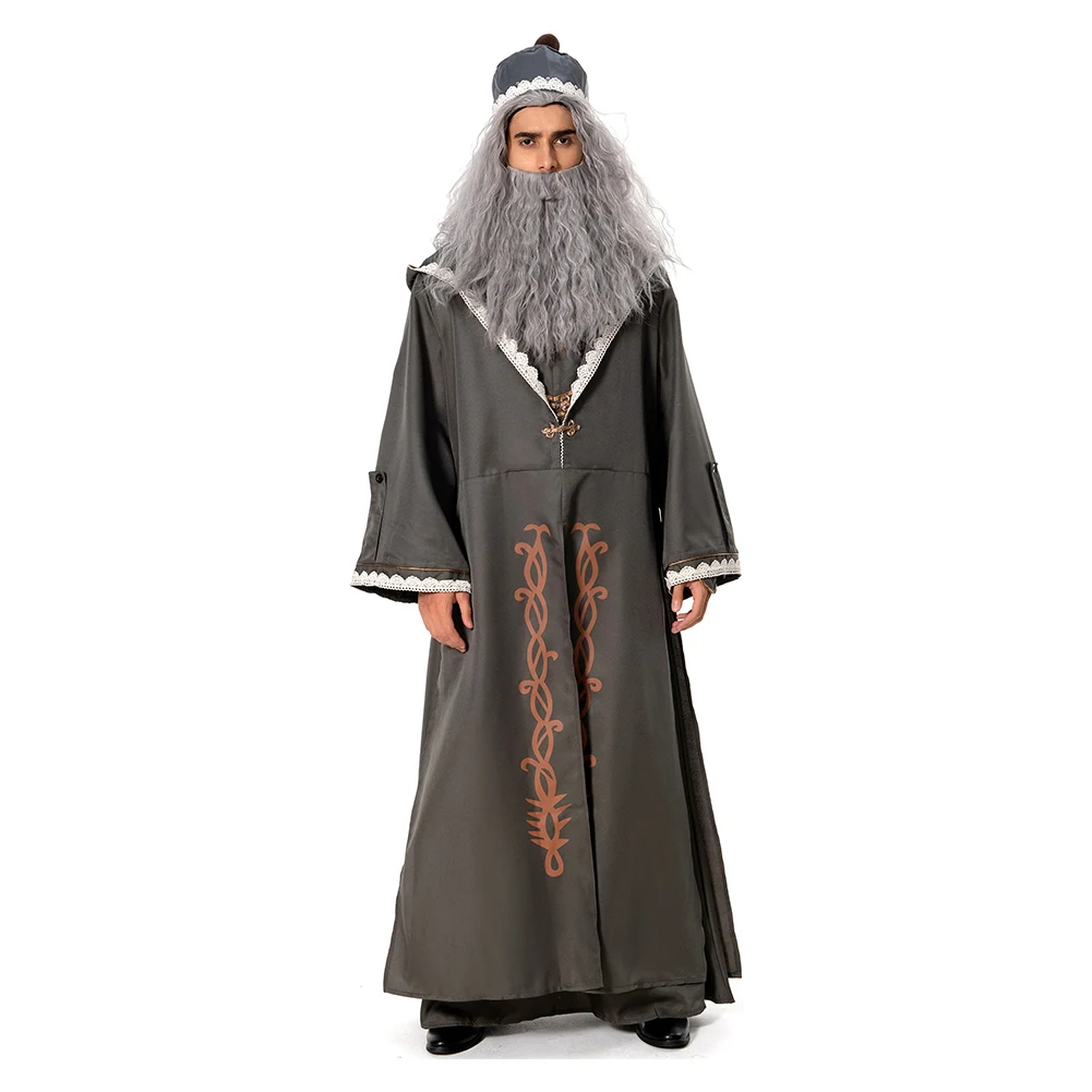 Dumbledore Cosplay Costume Adult Robe Cloak Hat Outfit Full Set Halloween Carnival Costume