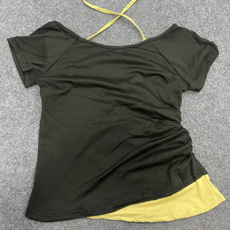 Camisetas Vintage de dos piezas falsas con cuello Halter para mujer, Tops cortos ajustados estéticos Y2k, camiseta Sexy informal Harajuku con estampado Grunge de verano