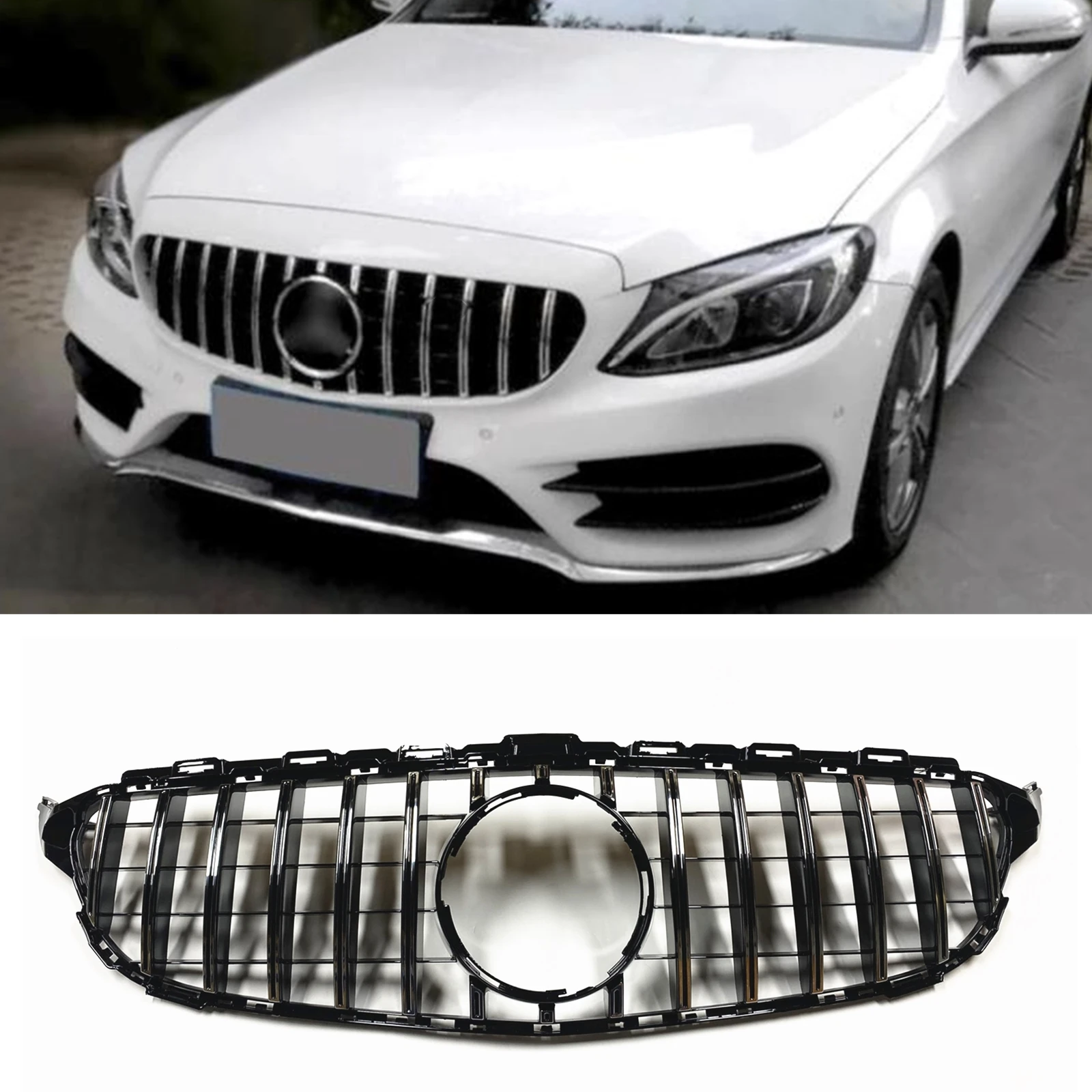 Car Front Grill Grille Upper Bumper Hood Mesh Grid For Mercedes Benz W205 C CLASS C200 C250 C350 C43 AMG 2014-2018