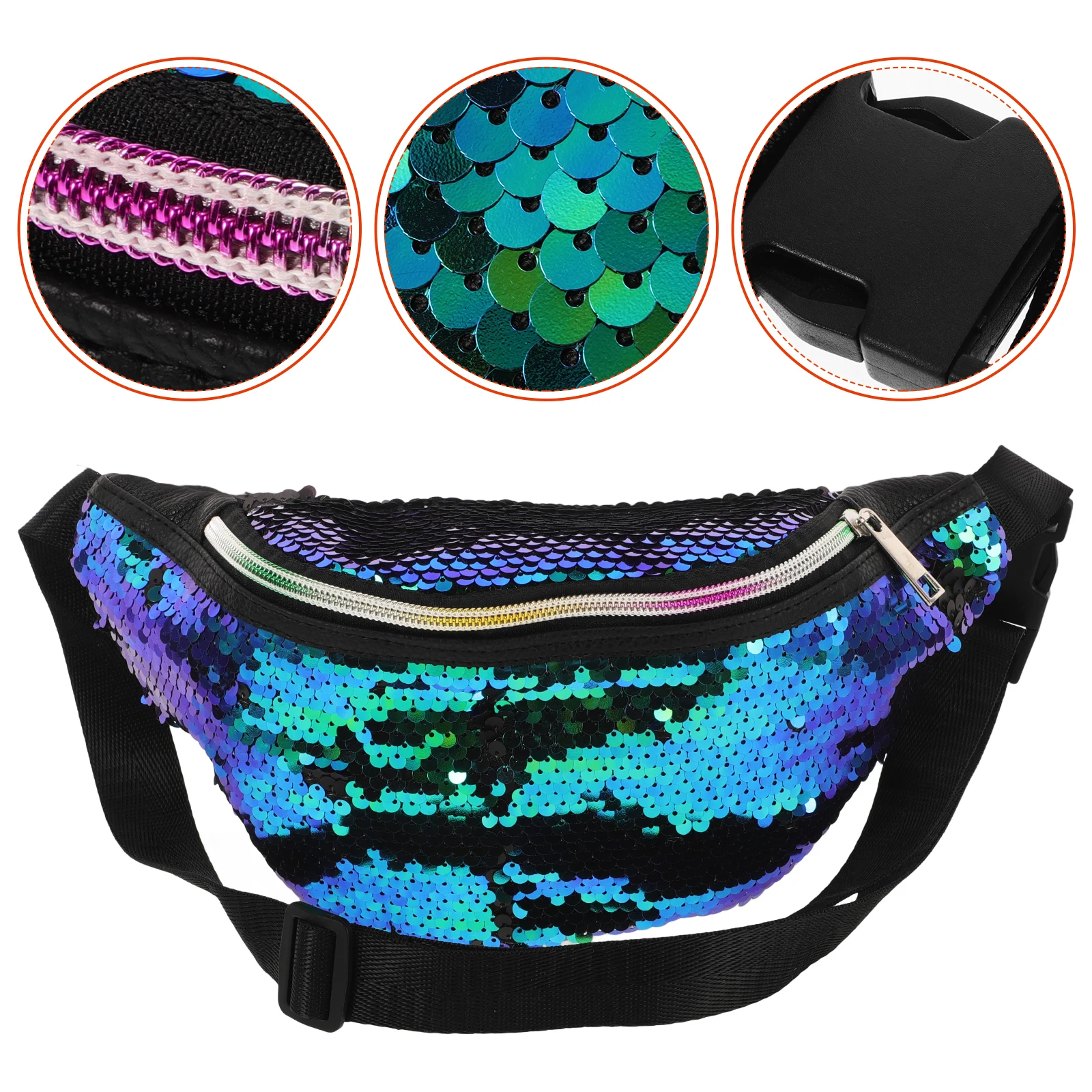 

Sequin Waist Lightweight Durable Black Glitter Crossbody Purse Sports Fanny Pack Outdoor Waist Pouch Large Capacity