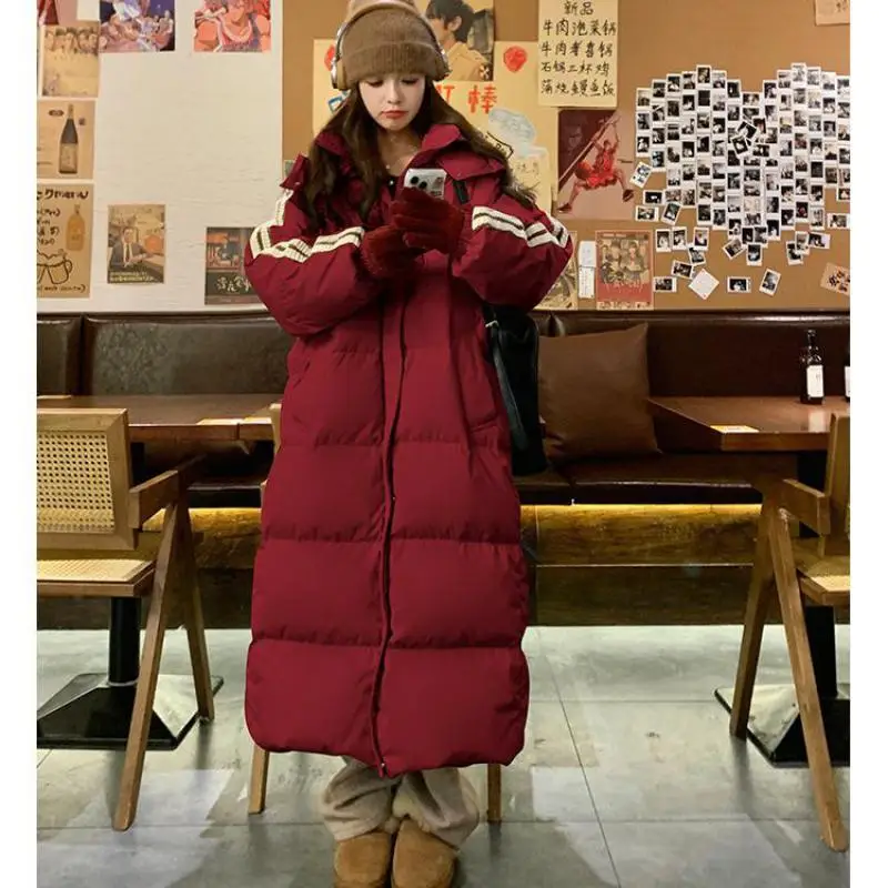 2024 New Korean Style Hooded Long Parkas Winter Puffer Jacket For Women Clothes Mid-length Down Cotton-padded Thicken Coat