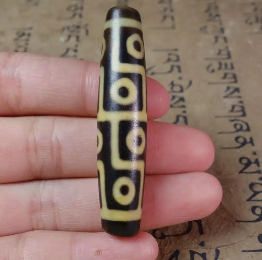 Tibetan DZI Beads Old Agate Yellow Line 12 Eye Totem Amulet Pendant GZI #3959