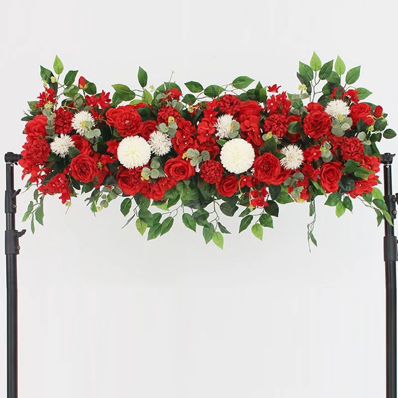 100cm Luxury White Rose Artificial Flower Row Wedding Table Centerpiece Flowers Backdrop Wall Arches Decor Party Stage Floral